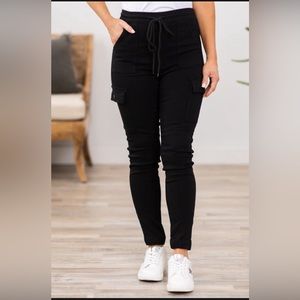 Black jogger pants with cargo pockets